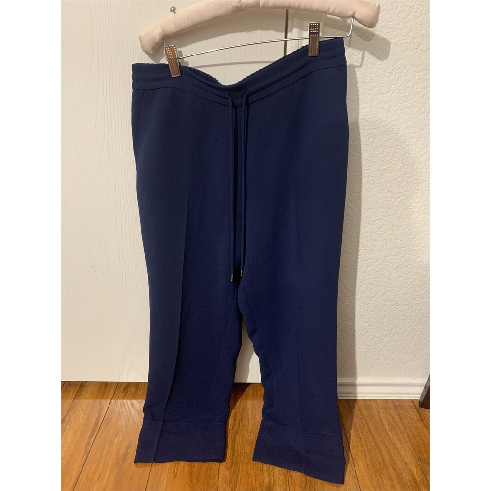 Draper James Navy Blue Ankle Cuff Pants Small Casual Business Drawstring Polyest